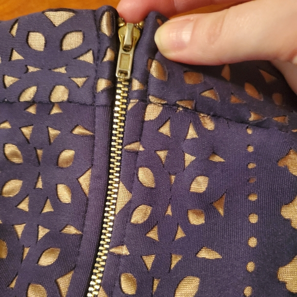 Navy and Gold Eyelet Pleated Short Skirt - Picture 3 of 5